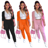 New European and American women's outerwear autumn and winter small suit two-piece fashion casual long sleeved pants