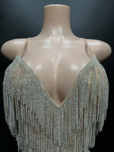 NOVANCE 2023 new arrivals spring women clothing mesh mini prom dresses shiny tassels V neck spaghetti strap backless dress