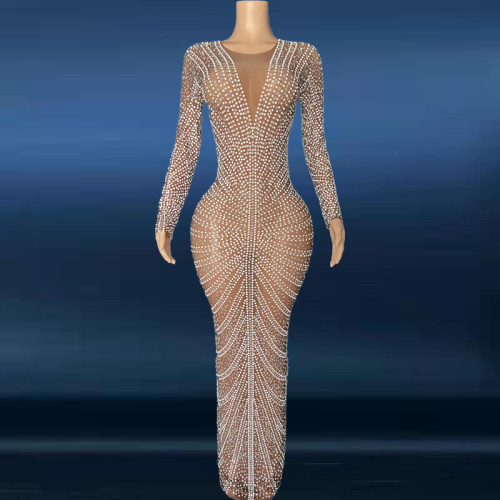 2022 Fashion club Diamond Beaded Robe De Soiree Africain Special Occasion Festival Outfit See Through Gown party dress