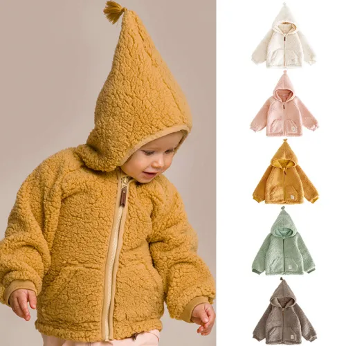 Denmark Autumn and Winter New Children's Plush Hooded Cardigan Soft and Warm Men's and Women's Polar Fleece Coat
