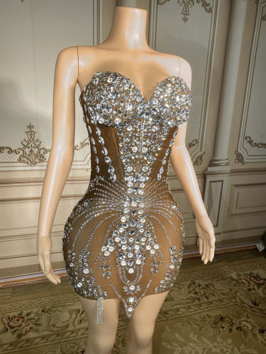 NOVANCE eco friendly products 2023 shiny rhinestones sexy see through evening tube top brown ball gown prom dress for evening