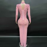 NOVANCE new products 2023 baby pink shiny diamonds high neck heart-shaped top red carpet dresses crystals long gown for evening