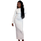 Long Knee Over Knitted Skirt for Women's 2023 Autumn/Winter Fit Underlay Versatile Long Sleeve Dress