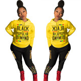 Amazon AliExpress Europe and America Fashion Casual Letter Printing Hoodie Long Sleeve Two Piece Set