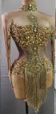 Custom Women Sexy Rhinestone Bodysuit Dress Tassel Crystal Garments Latin Dancing Wear