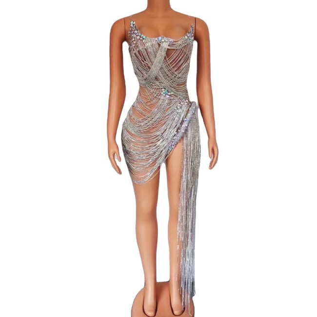 Foreign Trade Export Diamond Dress Sexy Luxury Shiny Elegant Evening Dress Performance Annual Meeting