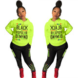Amazon AliExpress Europe and America Fashion Casual Letter Printing Hoodie Long Sleeve Two Piece Set