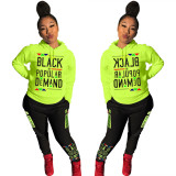 Amazon AliExpress Europe and America Fashion Casual Letter Printing Hoodie Long Sleeve Two Piece Set