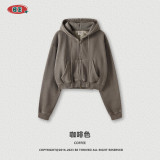 Women's Autumn and Winter Spicy Girls Wash Vintage Plush Short Top Women's Y2K Zipper Hooded Sweater Coat