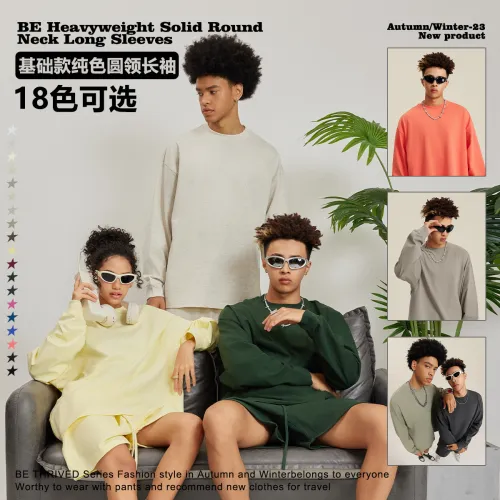 Men's Autumn Clothing American 305G Pure Cotton Solid Color Men's Long Sleeve T-shirt Pure Cotton Long Sleeve Couple