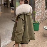 Pai Overcomes Women's New Style Detachable Rex Rabbit Fur Inner Tank Large Fox Fur Collar Casual Navy Style Fur Coat Women