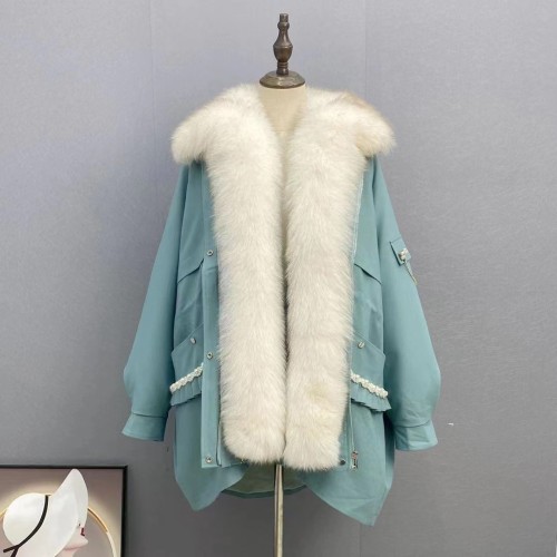 Haining New Style Style Overcomes Female Otter Rabbit Hair Inner Liner Detachable Big Fox Fur Collar Fashion Fur Coat Women's Coat