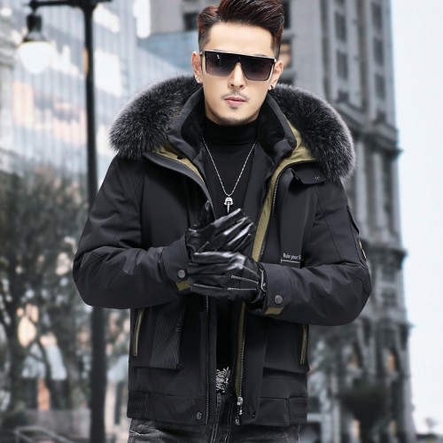 New parka men's short rabbit fur inner jacket fur fur coat fur one piece down coat outdoor charging suit winter