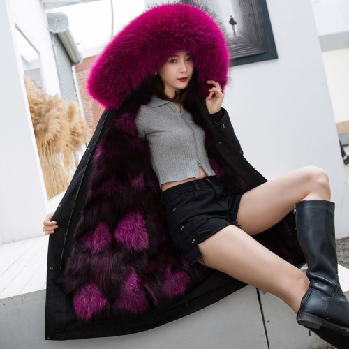 Fox Fur Grass Coat Medium Long Pi Overcomes Women's Autumn and Winter New Detachable Knee Over Pik Coat