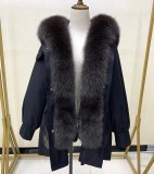 Haining New Style Style Overcomes Female Detachable Rex Rabbit Fur Inner Tank Fox Front Fur Collar Fashion Fur Coat Female