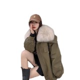 Pai Overcomes Women's New Style Detachable Rex Rabbit Fur Inner Tank Large Fox Fur Collar Casual Navy Style Fur Coat Women