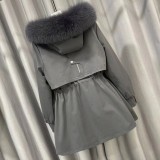 Winter Pie Overcomes Female Little Man Rex Rabbit Fur Inner Liner Detachable True Fox Fur Collar Young Fur Coat Female