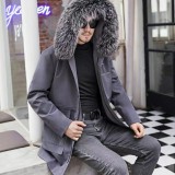 New Autumn and Winter Men's Pie Overcomes Detachable Rex Rabbit Fur Inner Tank, Large Fox Fur Collar, Medium Length Fur Coat, Winter