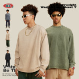 Men's Autumn and Winter Men's T-shirt 270G Vintage Wash Long Sleeve T-shirt Long Sleeve T-shirt Men's Fashion Brand American