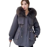 New parka women's fashion otter rabbit fur inner liner fox fur collar detachable mid length fur coat for women