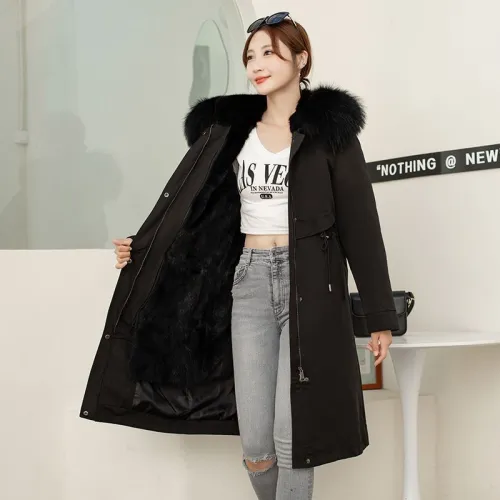 Whole skin real mink, green root mink, mink fur, inner liner, overcoming women's knee length detachable fur coat, medium length