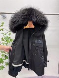Pai Overcomes Women's New Winter Mid length Rex Rabbit Fur Inner Liner Detachable Raccoon Fur Collar Fur Coat Women
