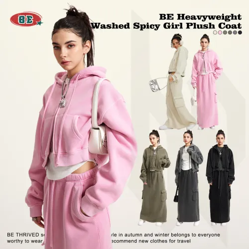 Women's Autumn and Winter Spicy Girls Wash Vintage Plush Short Top Women's Y2K Zipper Hooded Sweater Coat