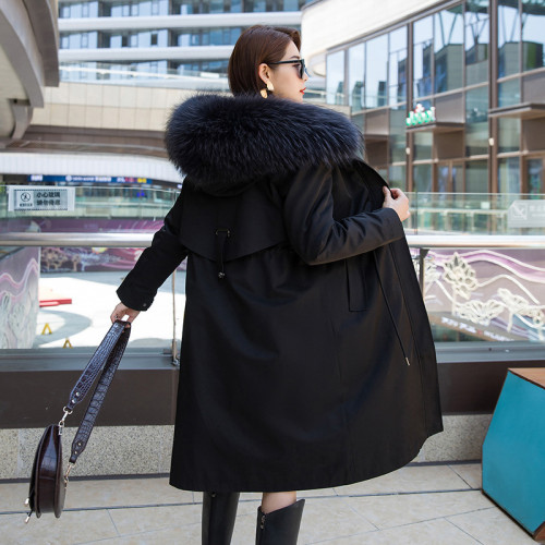 New Style Pai Overcomes Female Mink Collar Mink Fur Inner Tank Detachable Long Over Knee Parka Coat Winter