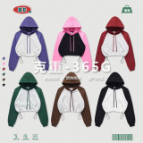 Women's Autumn and Winter American Contrast Raglan BM Style Short Spicy Girls Hooded Sweater Spicy Girls Fashion Brand Hoodie Women