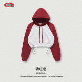 Women's Autumn and Winter American Contrast Raglan BM Style Short Spicy Girls Hooded Sweater Spicy Girls Fashion Brand Hoodie Women