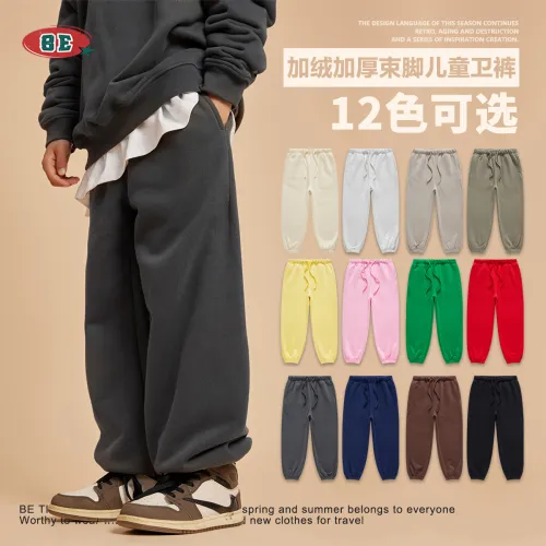 Children's clothing autumn and winter new children's warm plush leggings sports pants for boys, loose pants for big and trendy children