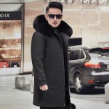 Haining New Men's Pie Overcomes Detachable Rex Rabbit Fur Inner Bladder Fur Coat Medium Long Fur Integrated Autumn and Winter