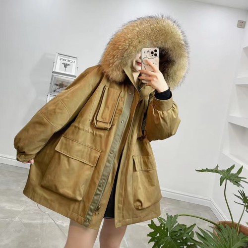 New thickened pie overcomes female otter rabbit fur inner liner detachable large raccoon fur collar work clothes fur coat female