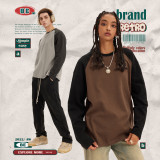 Men's Autumn/Winter American Contrast Split Long Sleeve T-shirt Retro Fashion Couple Loose Casual Bottom Shirt