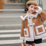 New Children's All Wool Fur Coat Girls' Fur One Piece Coat Short Large Polo Neck Jacket Fashion Trendy Children