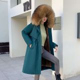 Whole skin real mink, green root mink, mink fur, inner liner, overcoming women's knee length detachable fur coat, medium length