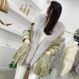 New style style overcomes female fox real fur with large fur collar, detachable otter rabbit fur inner liner, fur coat, navy collar
