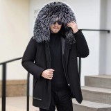 Haining real otter rabbit fur inner lining fox fur collar parka men's medium length coat fur fur integrated fur coat winter