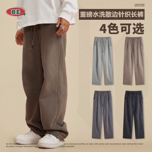 Men's Autumn and Winter Heavyweight 380G Washed Loose Edge Knitted Pants American Retro Loose Fit Street Fashion Sign