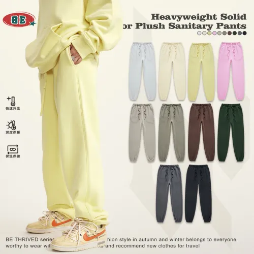 Autumn and Winter American Fashion Brand Solid Color Tie Feet Guard Pants for Men's Loose Relaxed Plush Sports Pants