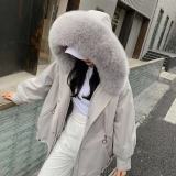 New style style overcoming female otter rabbit fur coat inner lining fox fur collar detachable medium length fur coat female
