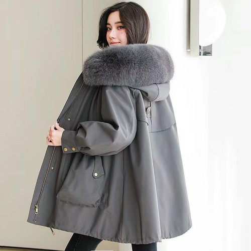 New Style Style Overcomes Women's Detachable Rex Rabbit Fur Inner Tank Fox Fur Collar Fashion Loose Fur Coat Women's Mid length