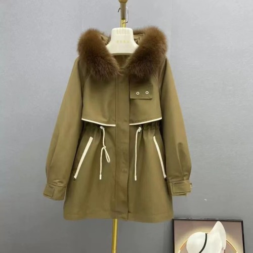 Haining New Style Style Overcomes Female Detachable Rex Rabbit Fur Inner Tank Fox Fur Collar Fashion Mid length Fur Coat Female