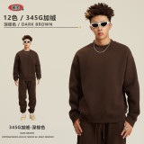 Men's autumn and winter solid color plush and thick round neck sweater, European and American high street trendy brand pants casual set