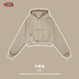 Women's clothing autumn and winter Europe and America 345G thick plush hooded sweaters Spicy girls short style sweaters Trendy brand women's clothing supply