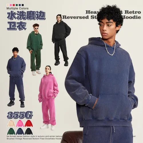 Men's autumn and winter foreign trade exclusive supply trendy brand sweaters, washed retro plush hooded men's washed sweaters, men's