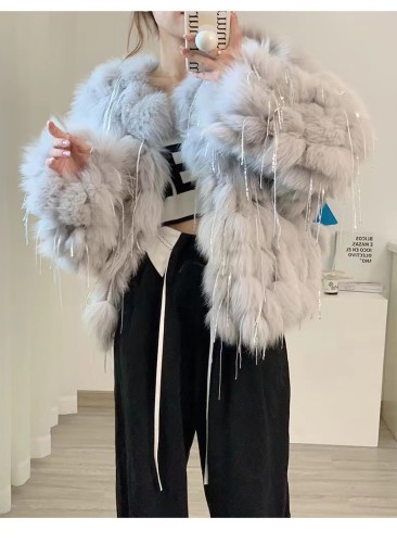 The new Korean version imported fox fur car strip tassel fur coat for women's fashion fur coat is also popular on the internet