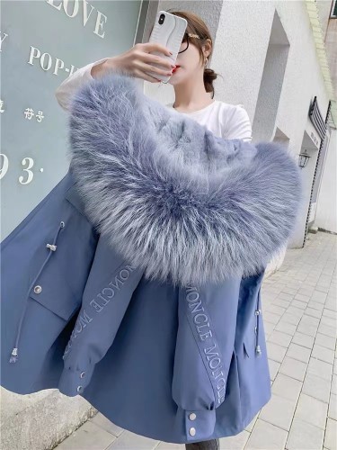 New style style overcomes female otter rabbit fur inner lining, detachable white raccoon dog oversized fur collar, embroidered fur coat, female