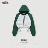 Women's Autumn and Winter American Contrast Raglan BM Style Short Spicy Girls Hooded Sweater Spicy Girls Fashion Brand Hoodie Women
