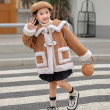 New Children's All Wool Fur Coat Girls' Fur One Piece Coat Short Large Polo Neck Jacket Fashion Trendy Children